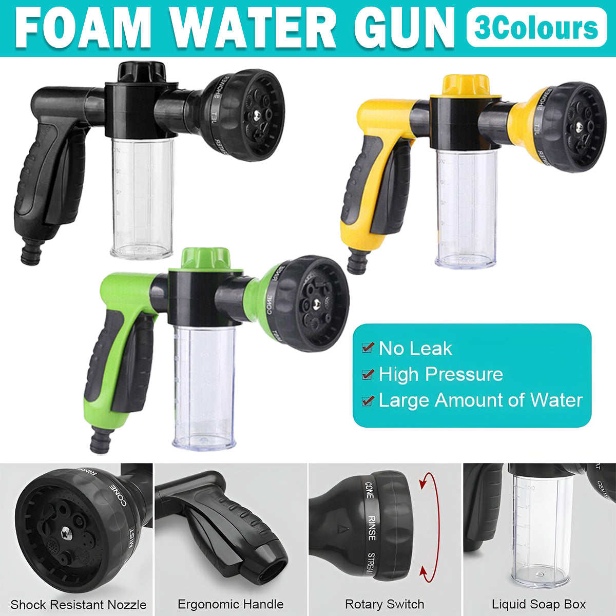 Premium 8-Mode Garden Hose Foam Sprayer Nozzle – Black
