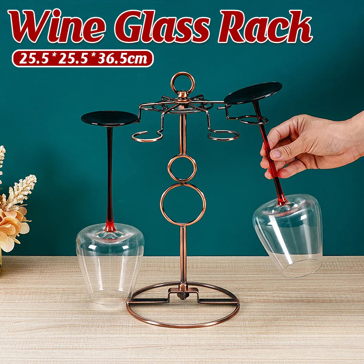 Premium Brown Freestanding Wine Glass Rack Countertop Stemware Holder