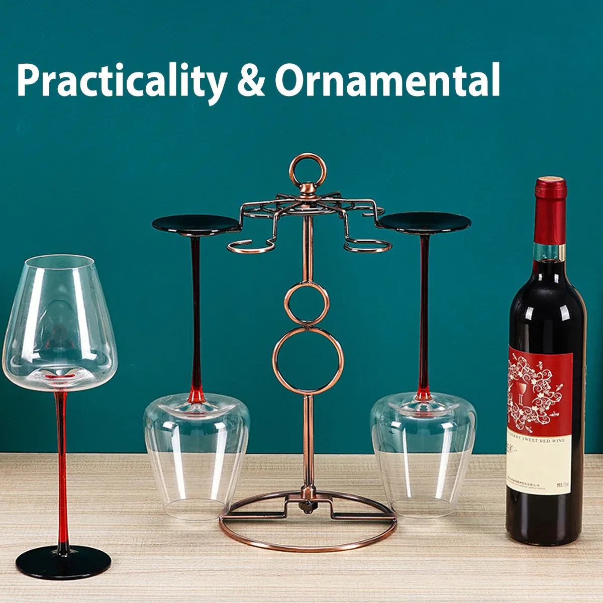 Premium Brown Freestanding Wine Glass Rack Countertop Stemware Holder