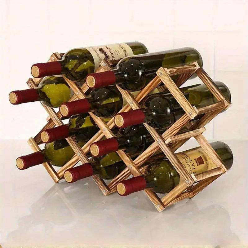 Premium Foldable Wooden Wine Rack 10 Bottle Pine Display Stand