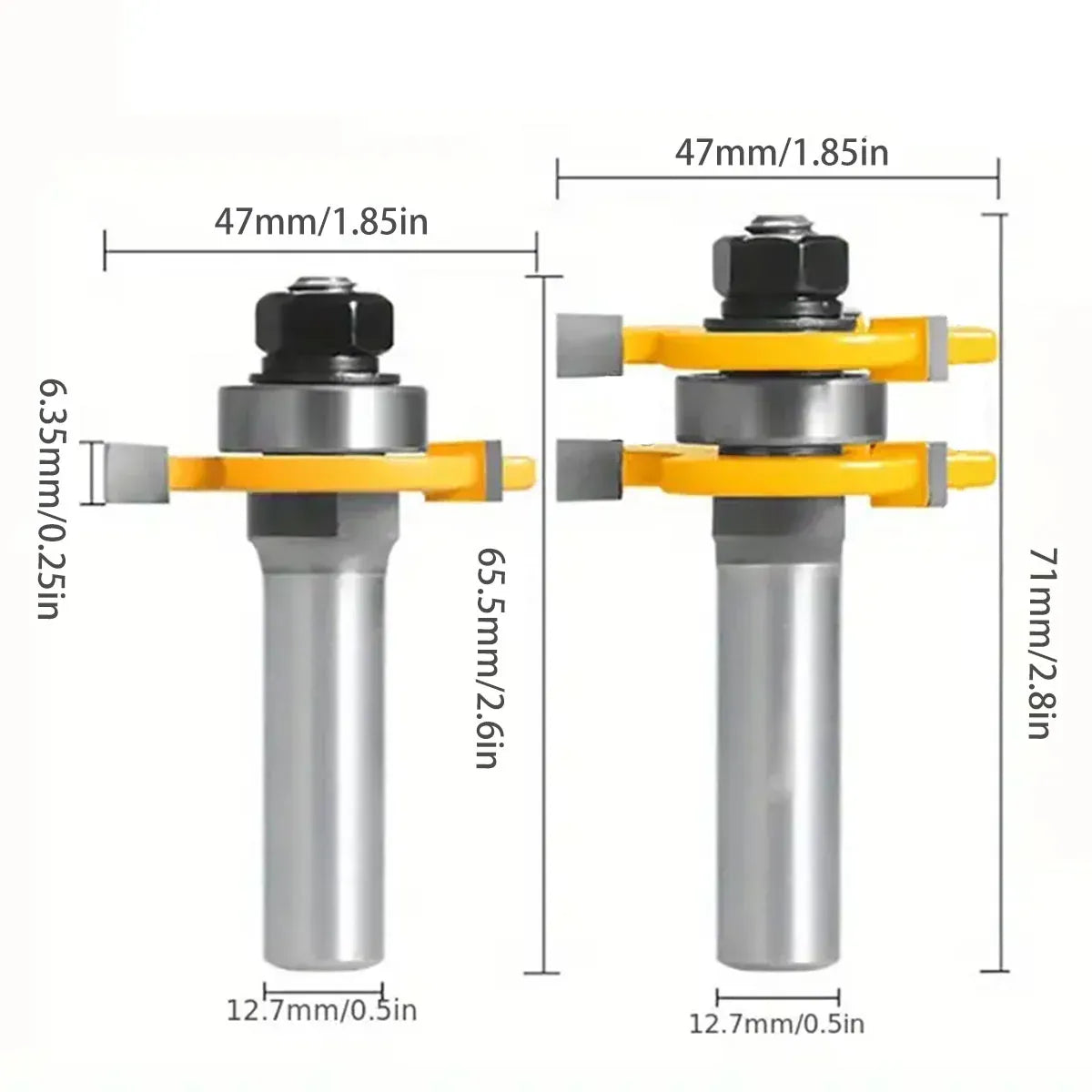 Premium 2 Piece Tenon Router Bit Cutter Set - 12.7mm Shank