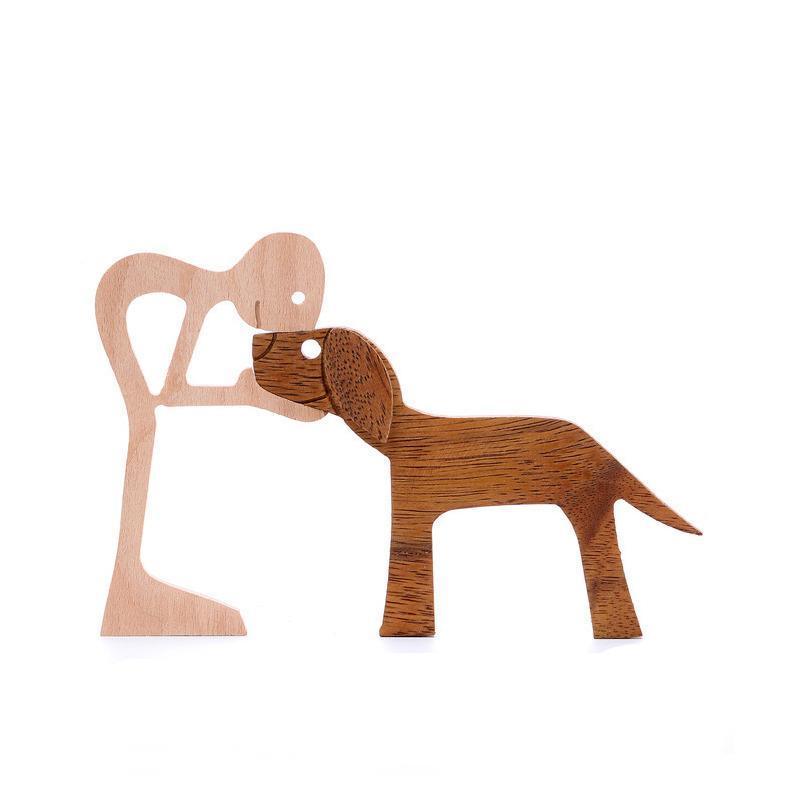 Handmade Wooden Statue Sitting Family and Dog Craft Home Decor - B04 - SuperSaverAU - view 5