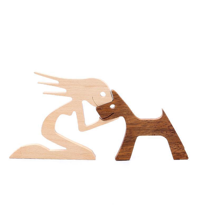 Handmade Wooden Statue Sitting Family and Dog Craft Home Decor - B04 - SuperSaverAU - view 6