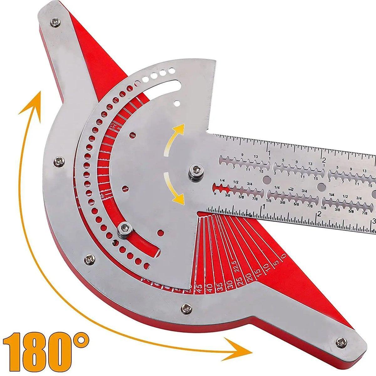 Premium Stainless Steel Woodworking Edge Ruler Protractor - 15 Inch