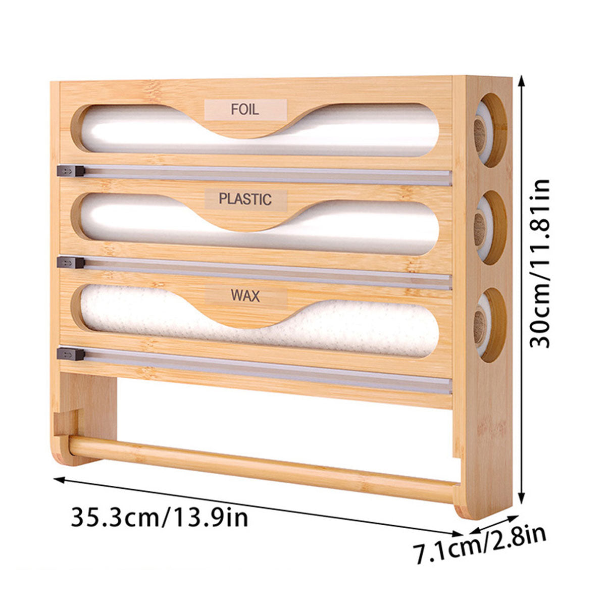 Premium Bamboo Wrap Cutter Organiser – with Paper Towel Holder