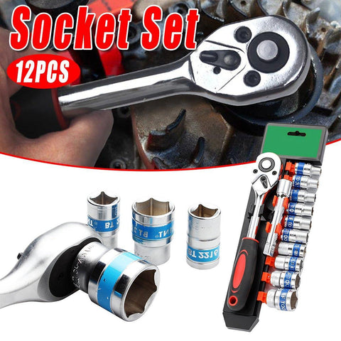 Premium 12 Piece Metric Wrench Socket Set with 72-Tooth Ratchet Handle