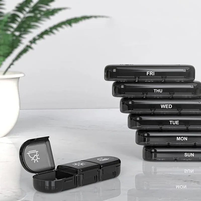 Premium Black 7 Day Pill Organiser with Detachable Daily Tablet Boxes