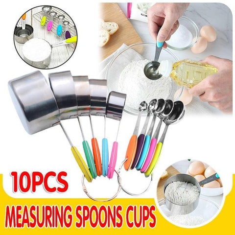 10 Piece Stainless Steel Measuring Cups and Spoons Set with Non-Slip Silicone Handles - SuperSaverAU - view 1
