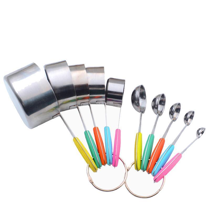 10 Piece Stainless Steel Measuring Cups and Spoons Set with Non-Slip Silicone Handles - SuperSaverAU - view 2