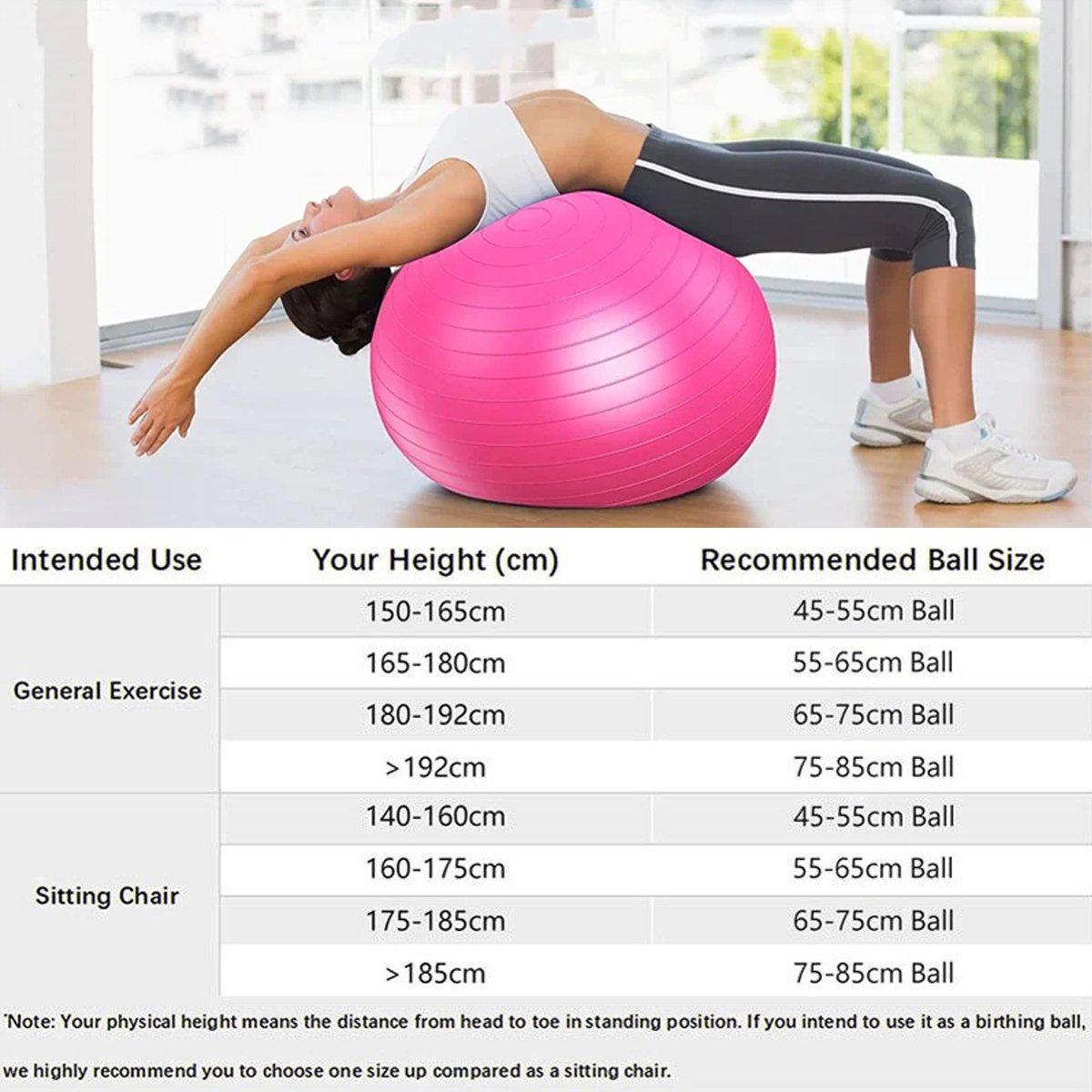 Premium Anti-Burst PVC Yoga Ball with Foot Pump & Non-Slip Surface - Blue 65cm