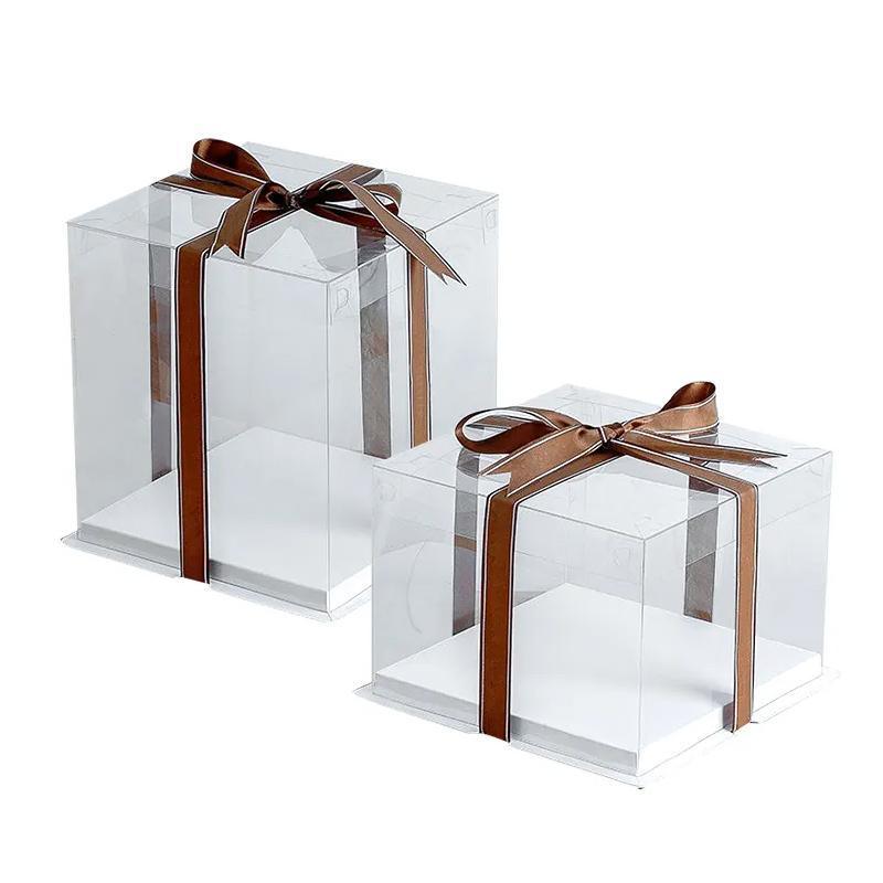 20 PCS Clear Treat Box Box Portable Cake Display Transparent Birthday Cake - 4 INCH(without ribbon)-Double - SuperSaverAU - view 1
