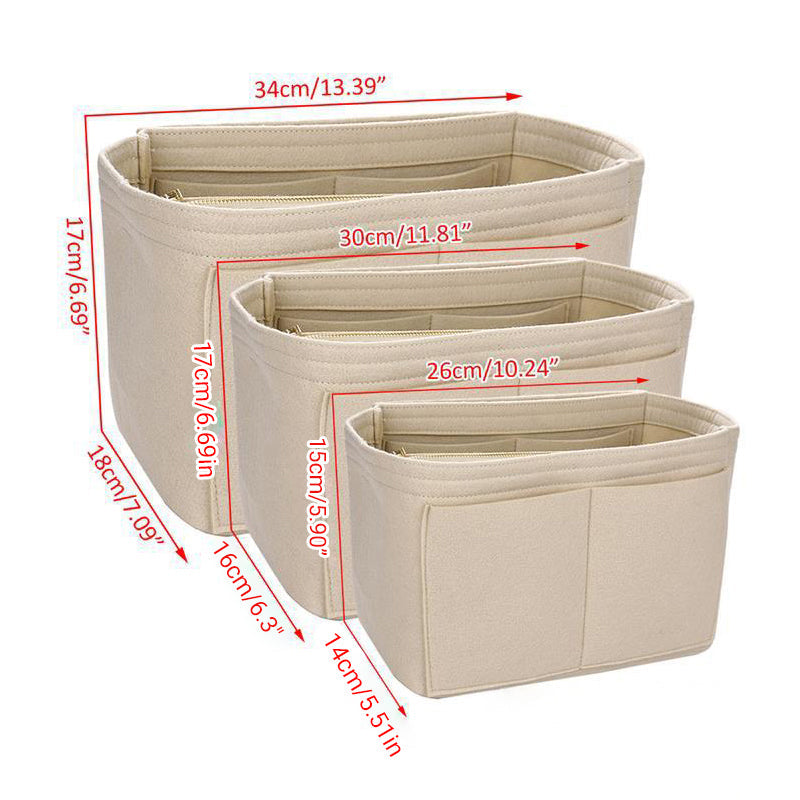 Premium Coffee Felt Handbag Organiser Insert with Pockets Size M