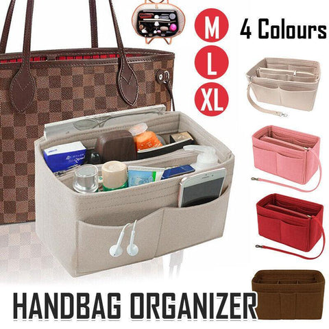 Felt Handbag Organizer Insert - Multiple Pockets for Tote and Purse Pink L - SuperSaverAU - view 1