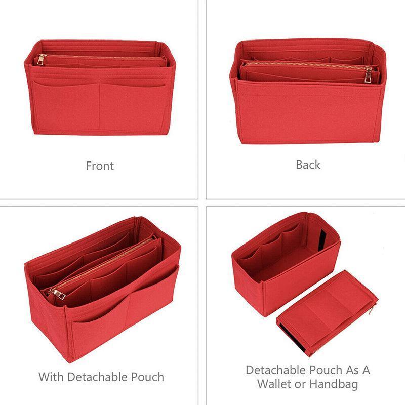Felt Handbag Organizer Insert - Multiple Pockets for Tote and Purse Pink L - SuperSaverAU - view 5