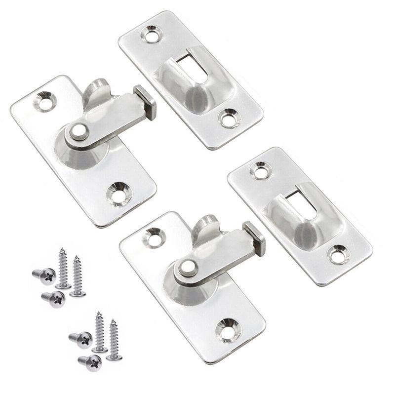 Premium 90 Degree Stainless Steel Sliding Door Lock – Silver 2 Pack