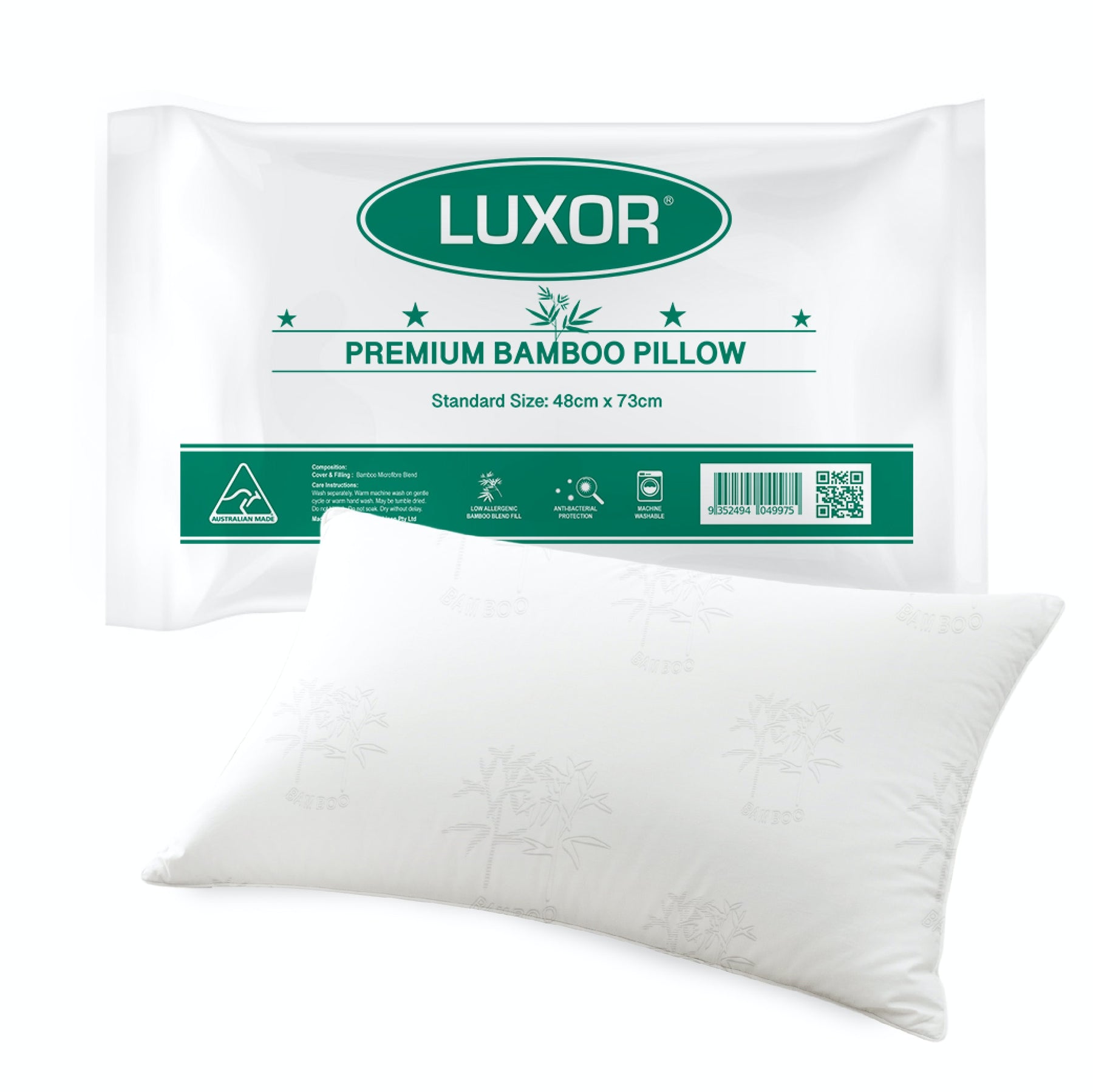 Luxor Bamboo Cooling Pillow - Australian Made, 48cm x 73cm, Hypoallergenic - SuperSaverAU - view 1