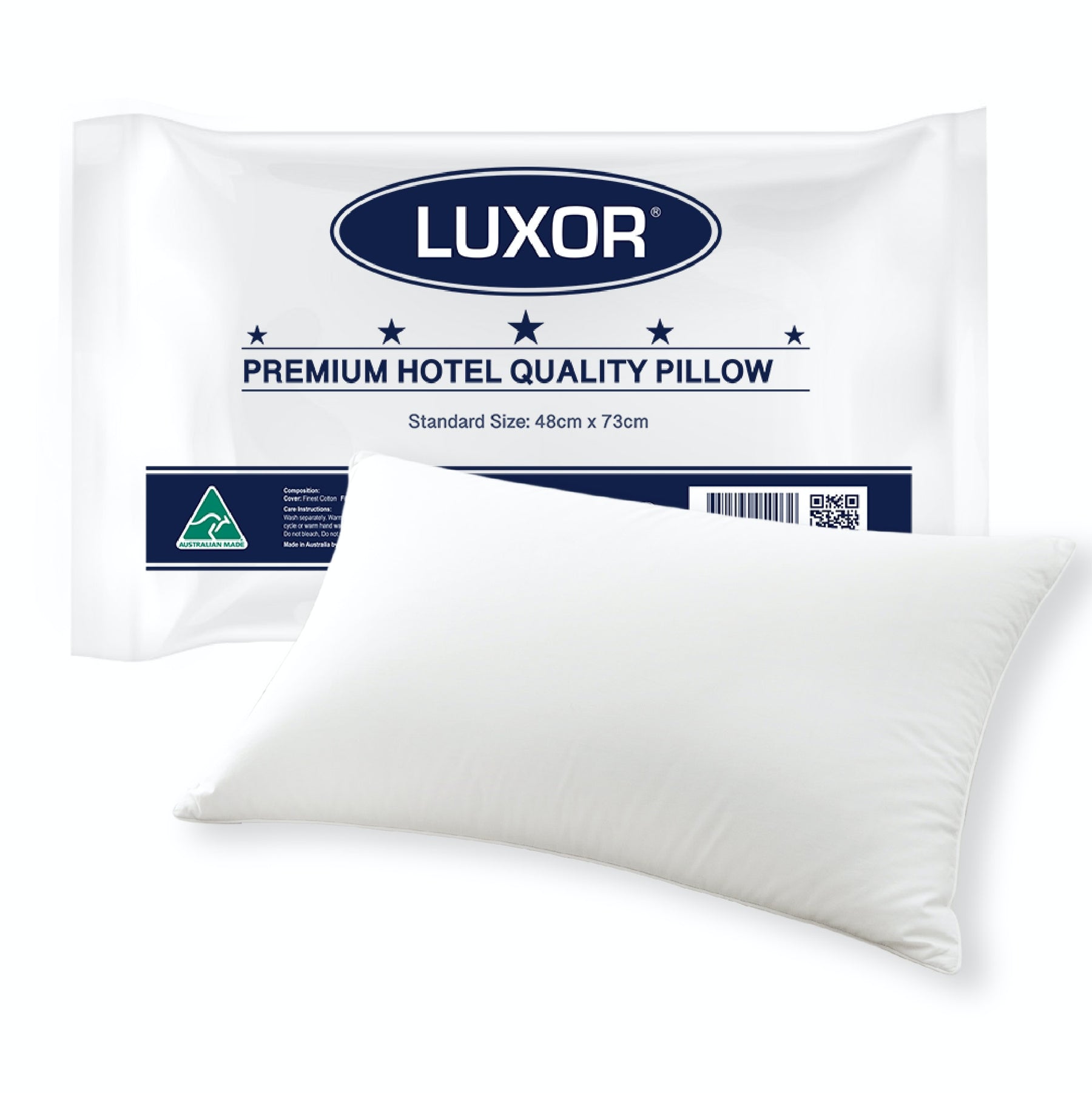 Luxor Australian Made Hotel Quality Pillow 48cm x 73cm - Memory Resistant Fibre - SuperSaverAU - view 1