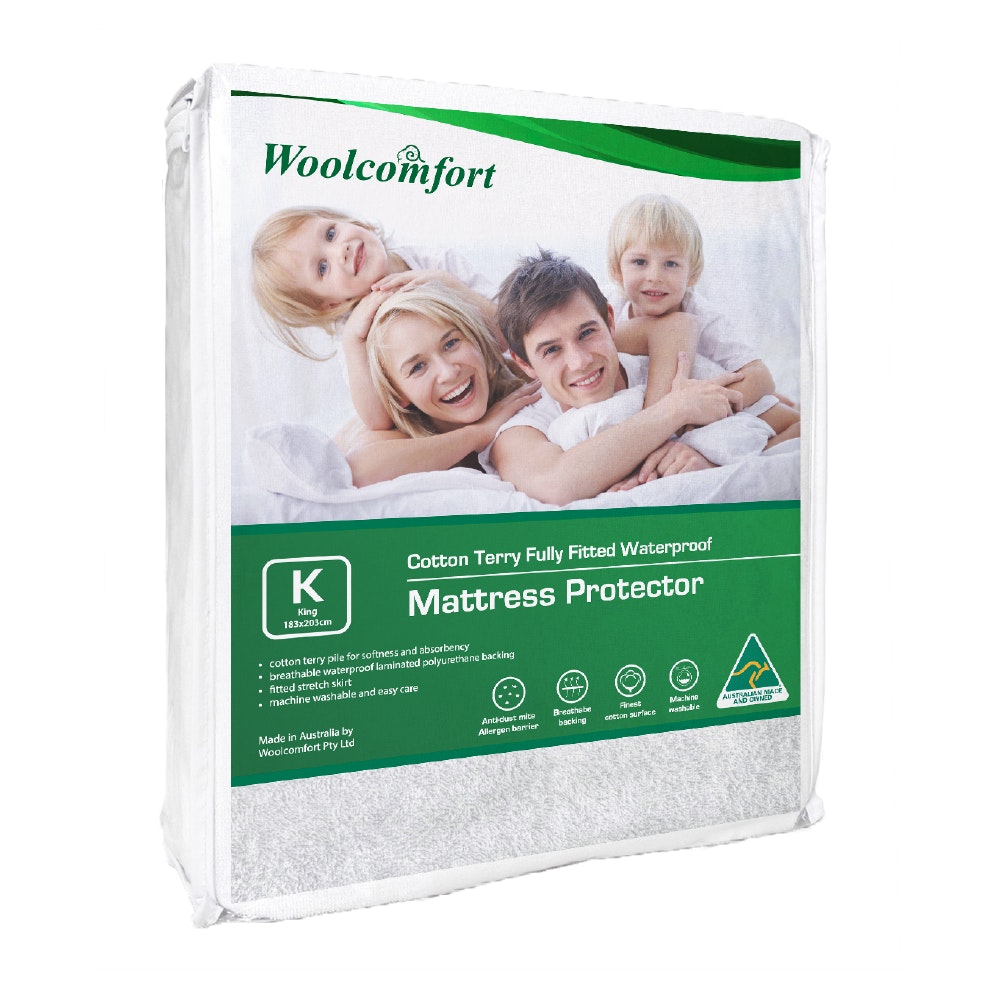 Woolcomfort Cotton Terry Fully Fitted Waterproof Mattress Protector King Size - SuperSaverAU - view 1