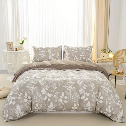 Dreamfields Canvas Fleur Quilt Cover Set - 3pcs, Double Size, Polyester, Easy Care - SuperSaverAU - view 1