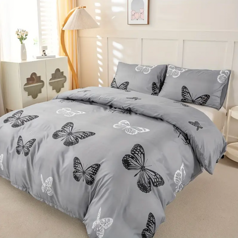 Dreamfields Mono Papilio Quilt Cover Set - 3pcs, Super King Size, Polyester - SuperSaverAU - view 1