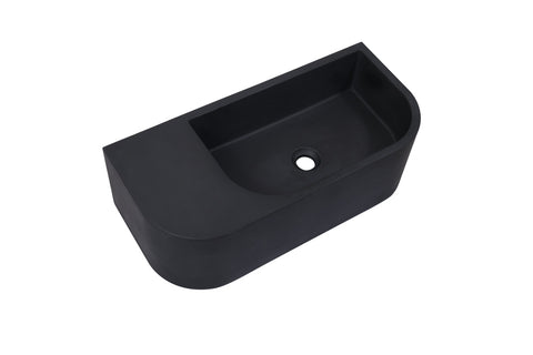 Matte Black Curved Wall Hung Concrete Basin 650mm - Elegant Mito Style - SuperSaverAU - view 1