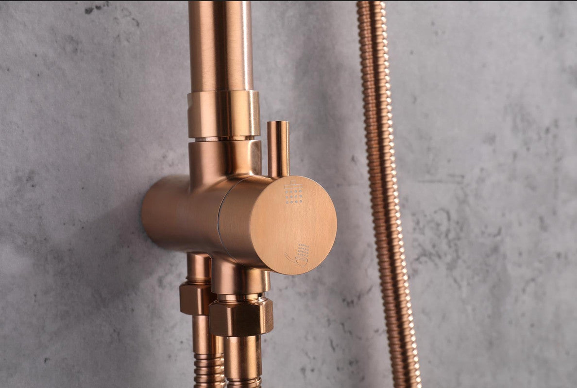 Brushed Rose Gold Copper Shower Set 200mm Stainless Steel with Diverter - SuperSaverAU - view 3