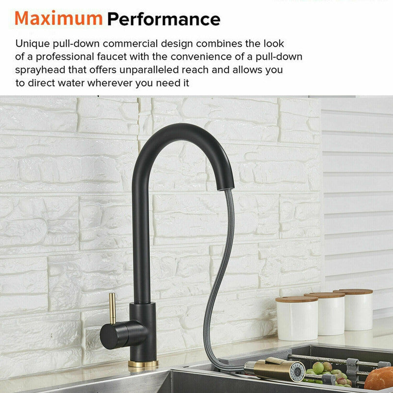 Brushed Gold & Matte Black Pull-out Spray Kitchen Mixer Tap 420mm - SuperSaverAU - view 6