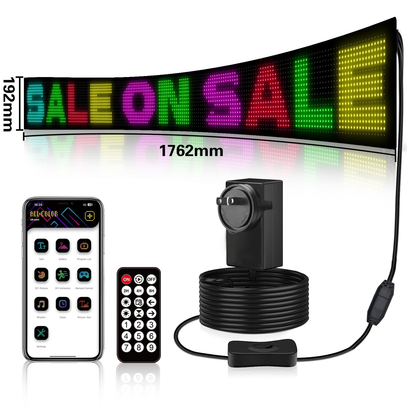 Programmable LED Matrix Panel Flexible Screen IP65 with APP Control 192*1762mm - SuperSaverAU - view 1
