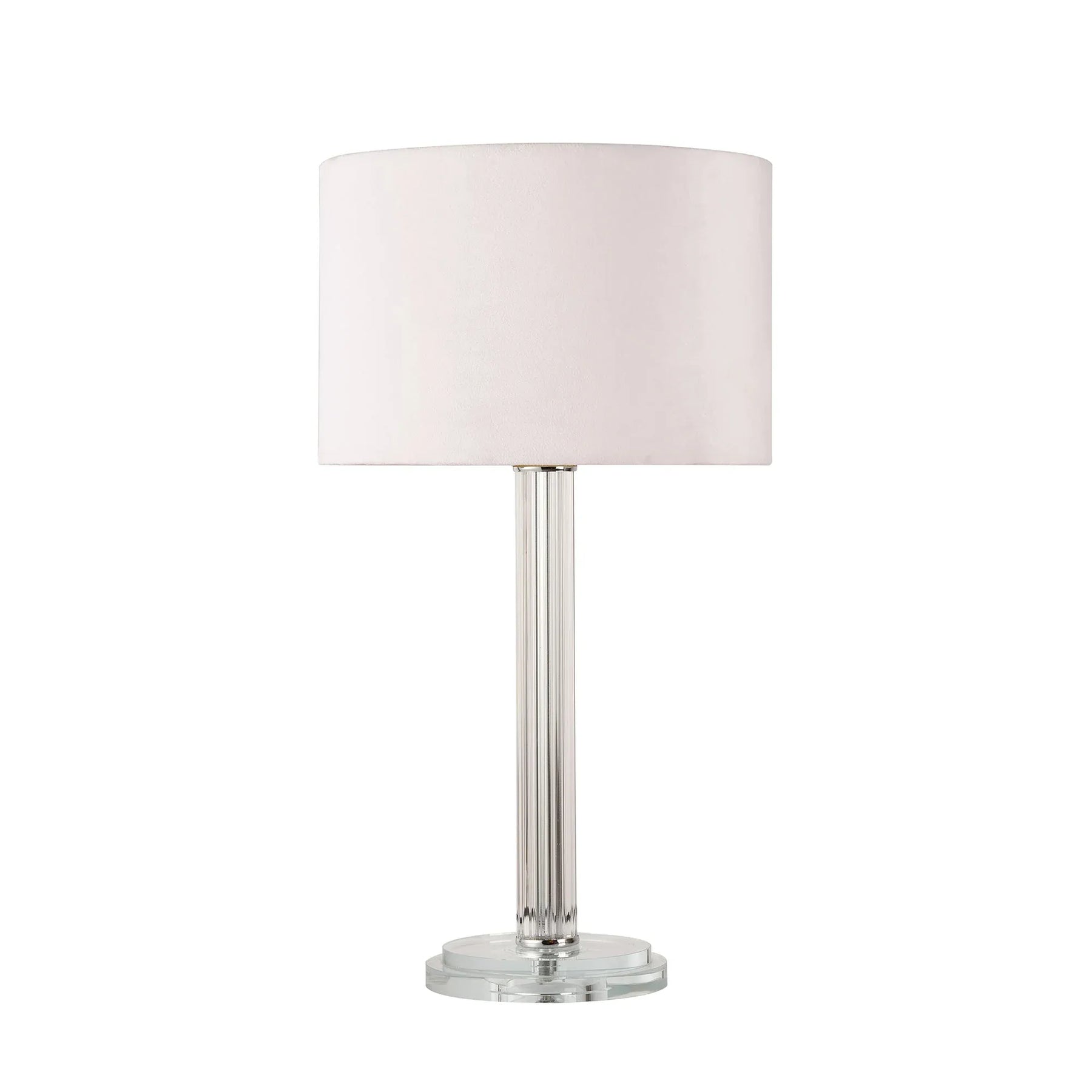 Cosima Table Lamp – Clear Glass Base with White Fabric Shade, E27