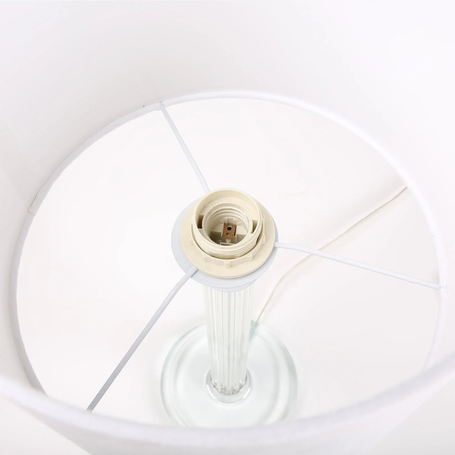 Cosima Table Lamp – Clear Glass Base with White Fabric Shade, E27
