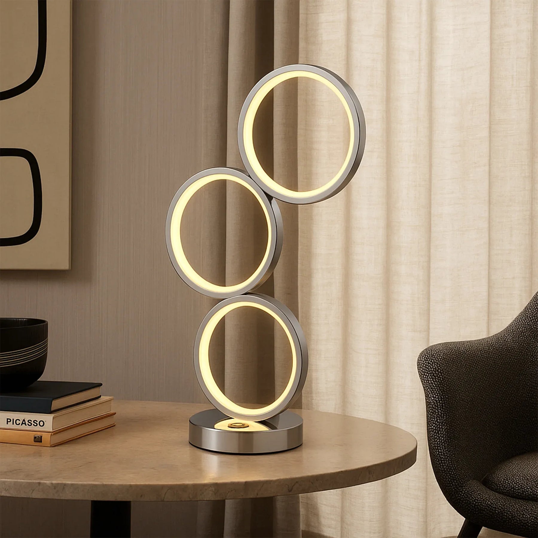 Iva LED Touch Table Lamp – Chrome 44cm, 18W Circular Light Design