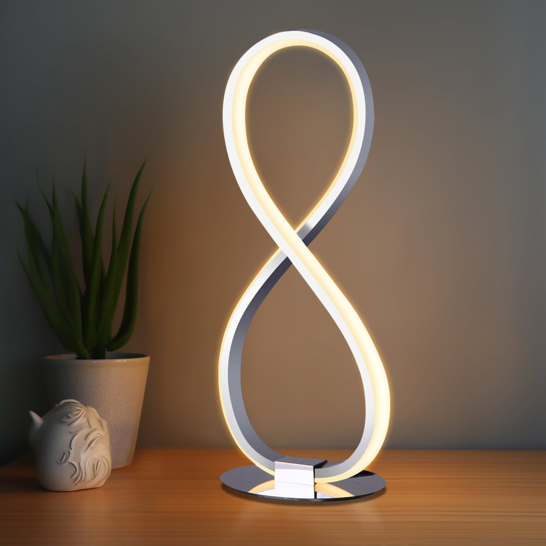 Infinite LED Table Lamp – Chrome Metal Base 36cm, 560lm