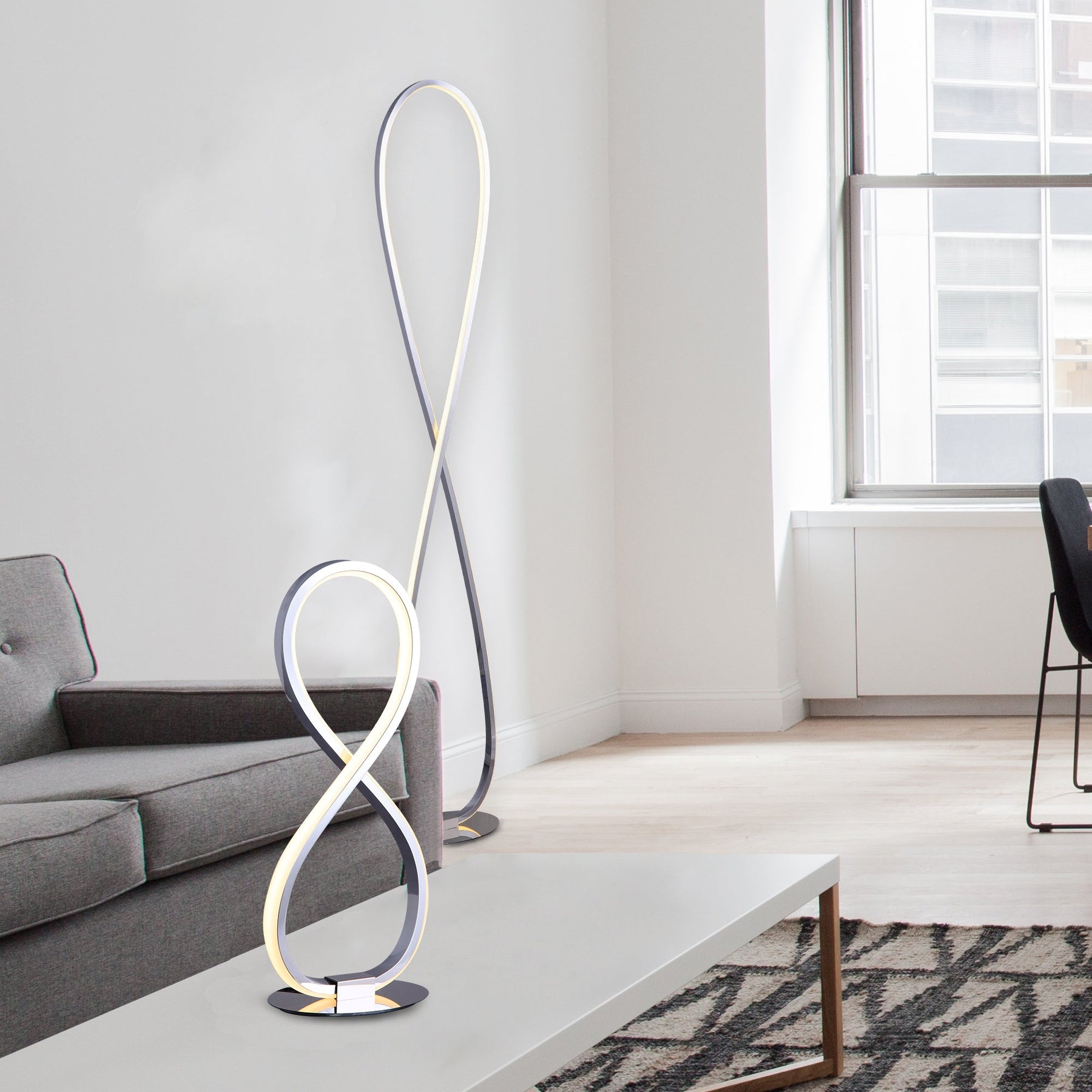 Infinite LED Table Lamp – Chrome Metal Base 36cm, 560lm
