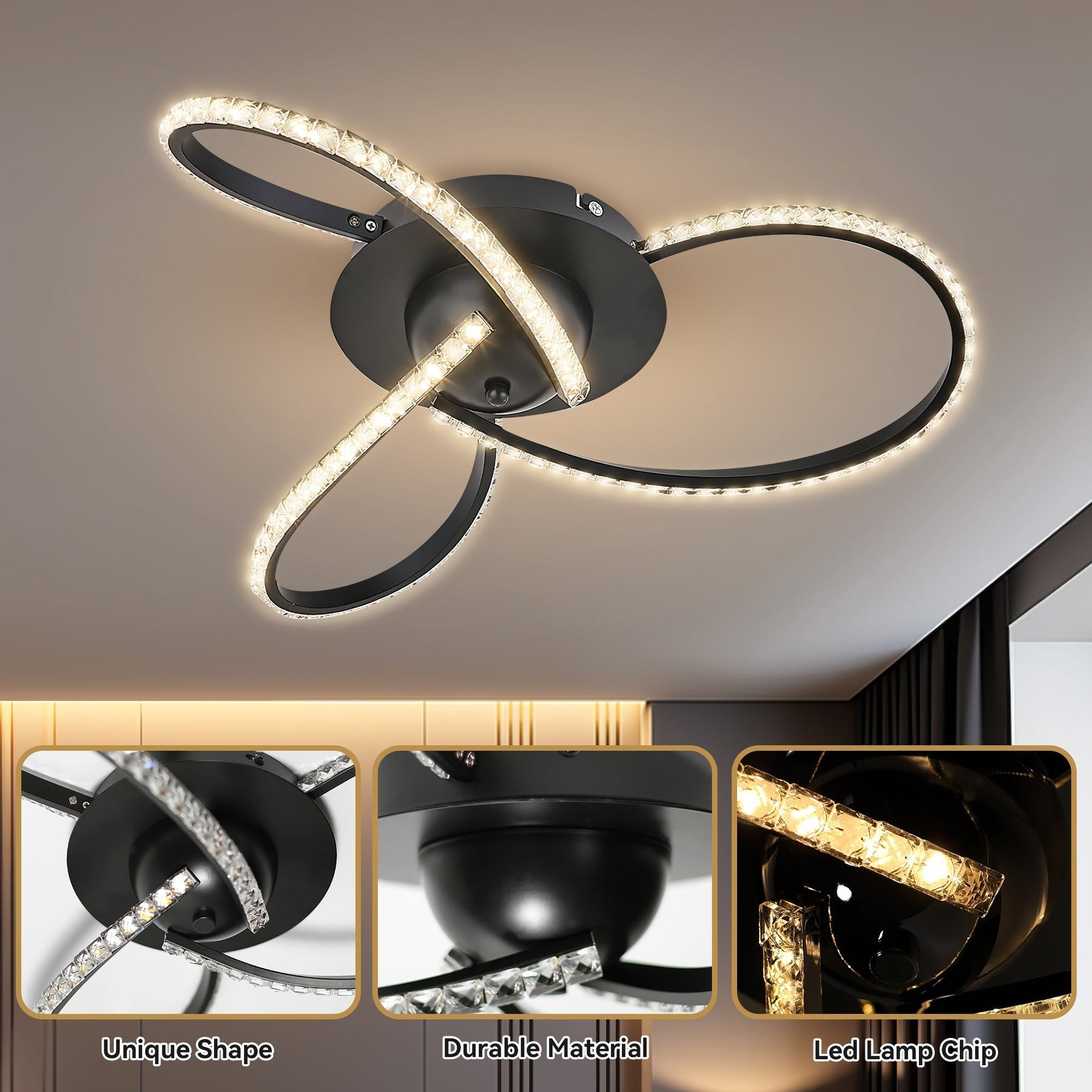 Lexi Lighting Irie Dimmable 3 Light LED Ceiling Light 20W - Black