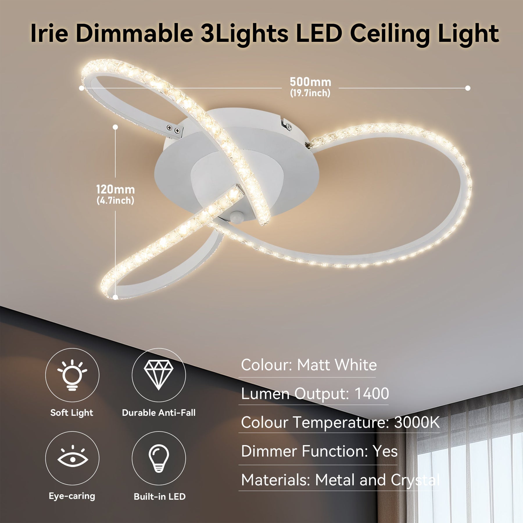 Lexi Lighting Irie Dimmable 3 Light LED Ceiling Light 20W - White
