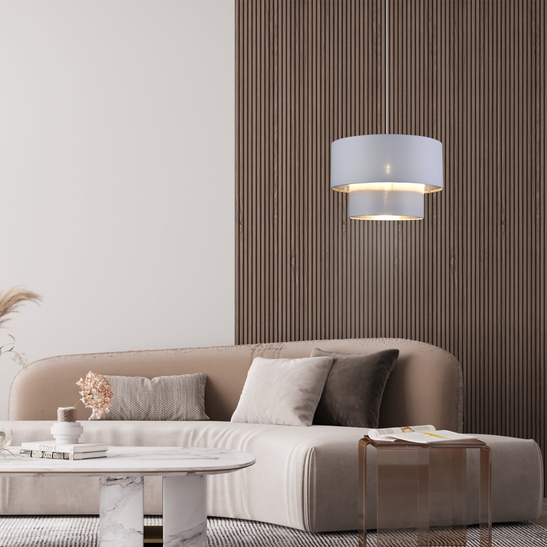 Lexi Lighting Rabiya Fabric Pendant Light with Dual Shade - White