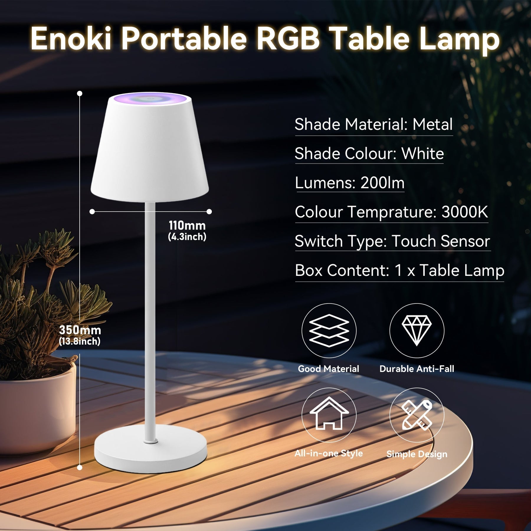 Lexi Lighting Enoki Portable RGB Table Lamp with Touch Dimmer - White