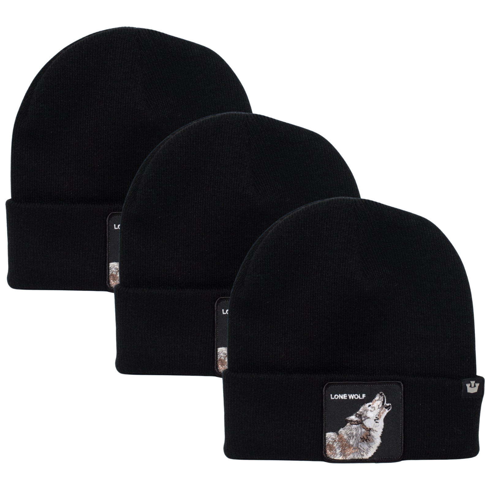 3 Pack Goorin Lone Wolf Beanie Hats - Black