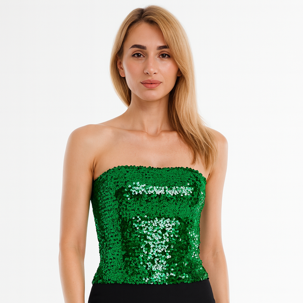 Premium Womens Sequin Bandeau Crop Top - Green