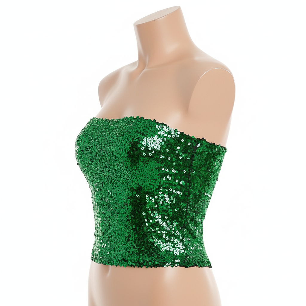 Premium Womens Sequin Bandeau Crop Top - Green