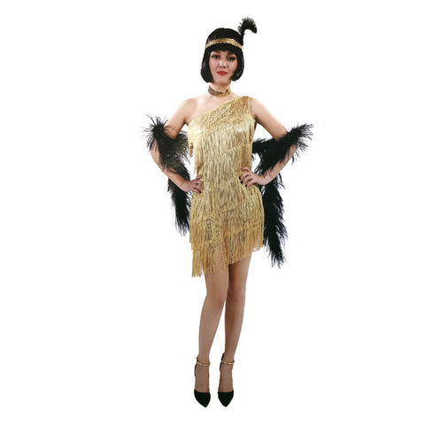 Premium Ladies Gold Flapper Costume with Headpiece - One Size