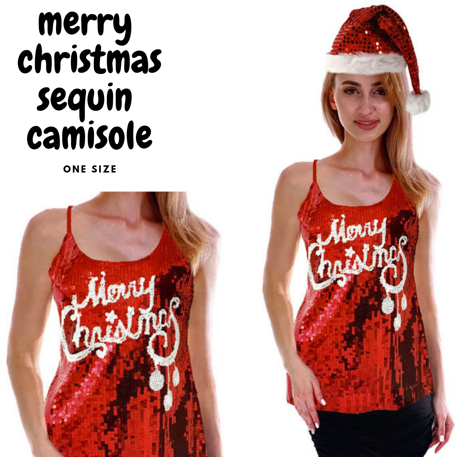 Womens Christmas Sequin Singlet Camisole - One Size Fits Most - SuperSaverAU - view 2