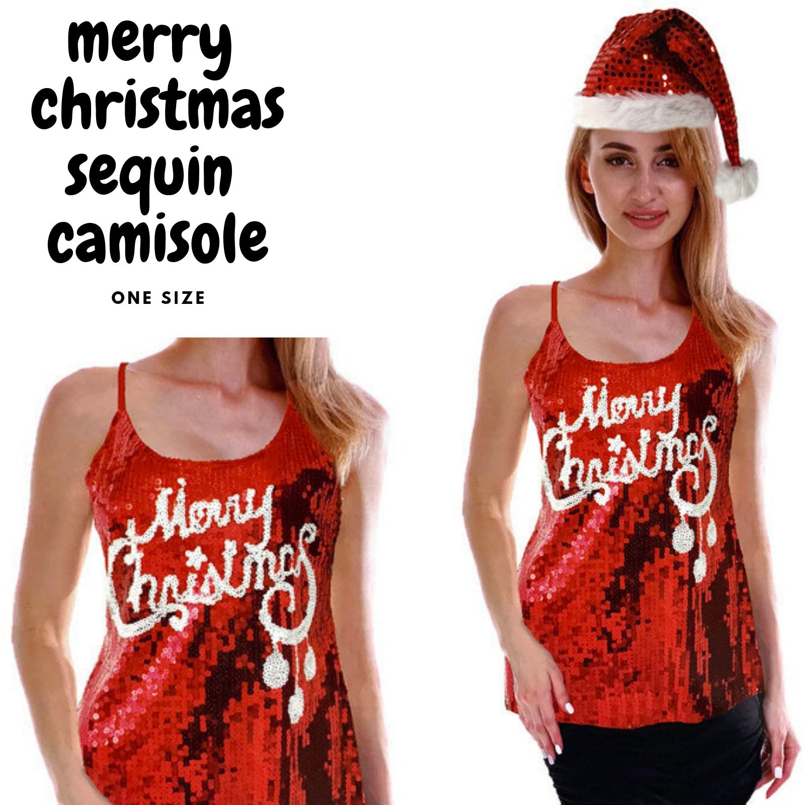 Womens Christmas Sequin Singlet Camisole - One Size Fits Most - SuperSaverAU - view 4