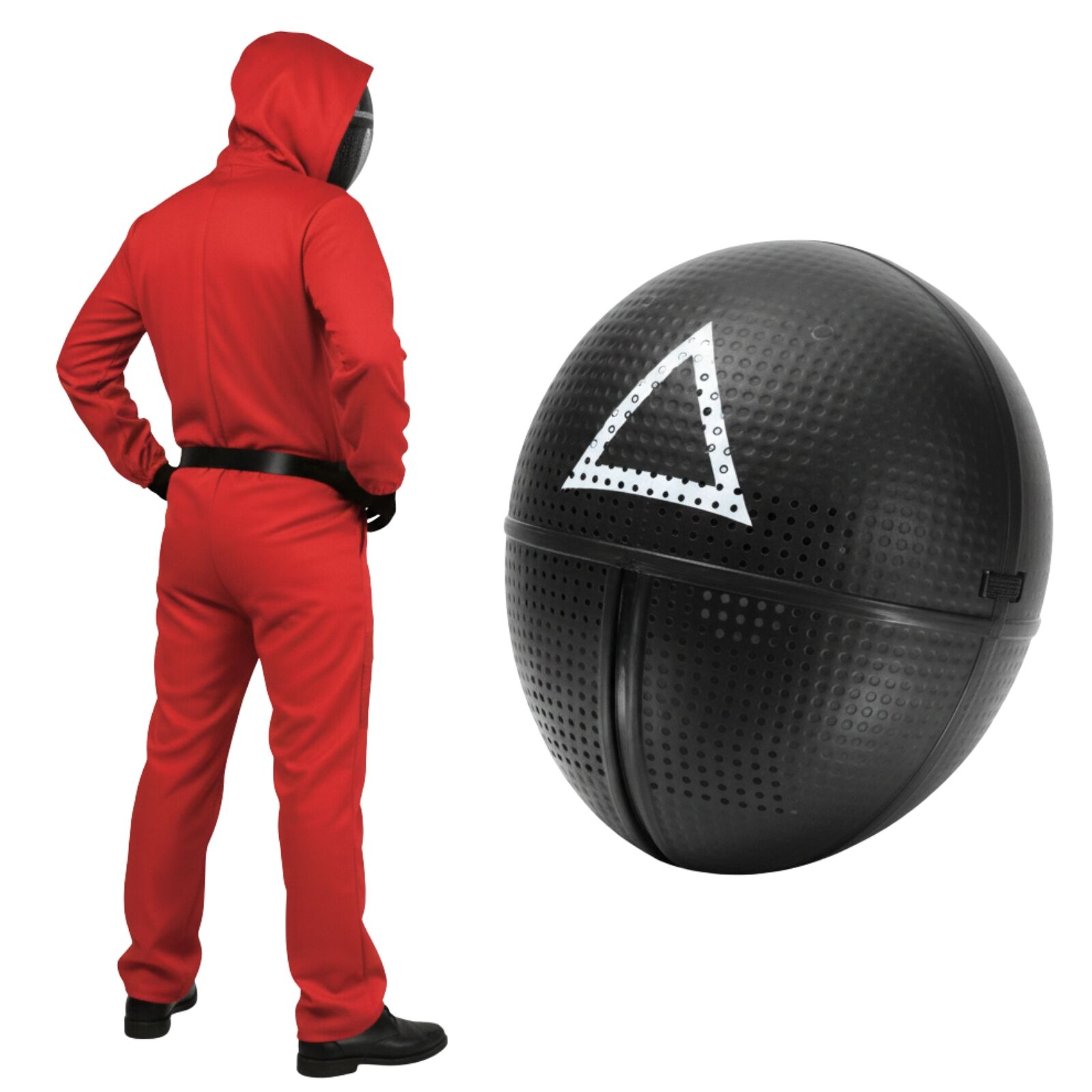 Adult Squid Game Guard Tracksuit Red Full Party Costume Set w/ Mask - Triangle Mask - S/M - SuperSaverAU - view 3