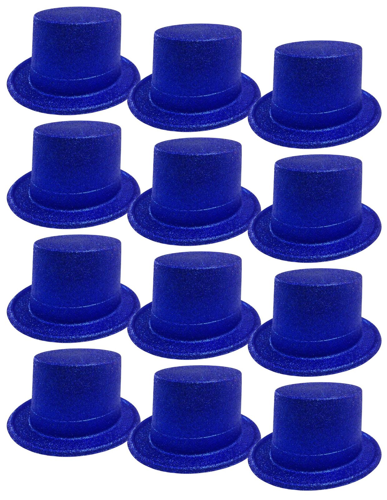 Premium Glitter Top Hats - Blue, 12 Pack