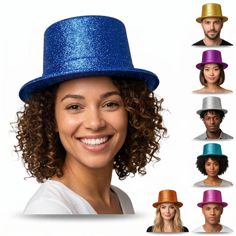 Premium Glitter Top Hats - Mixed Colour, 12 Pack