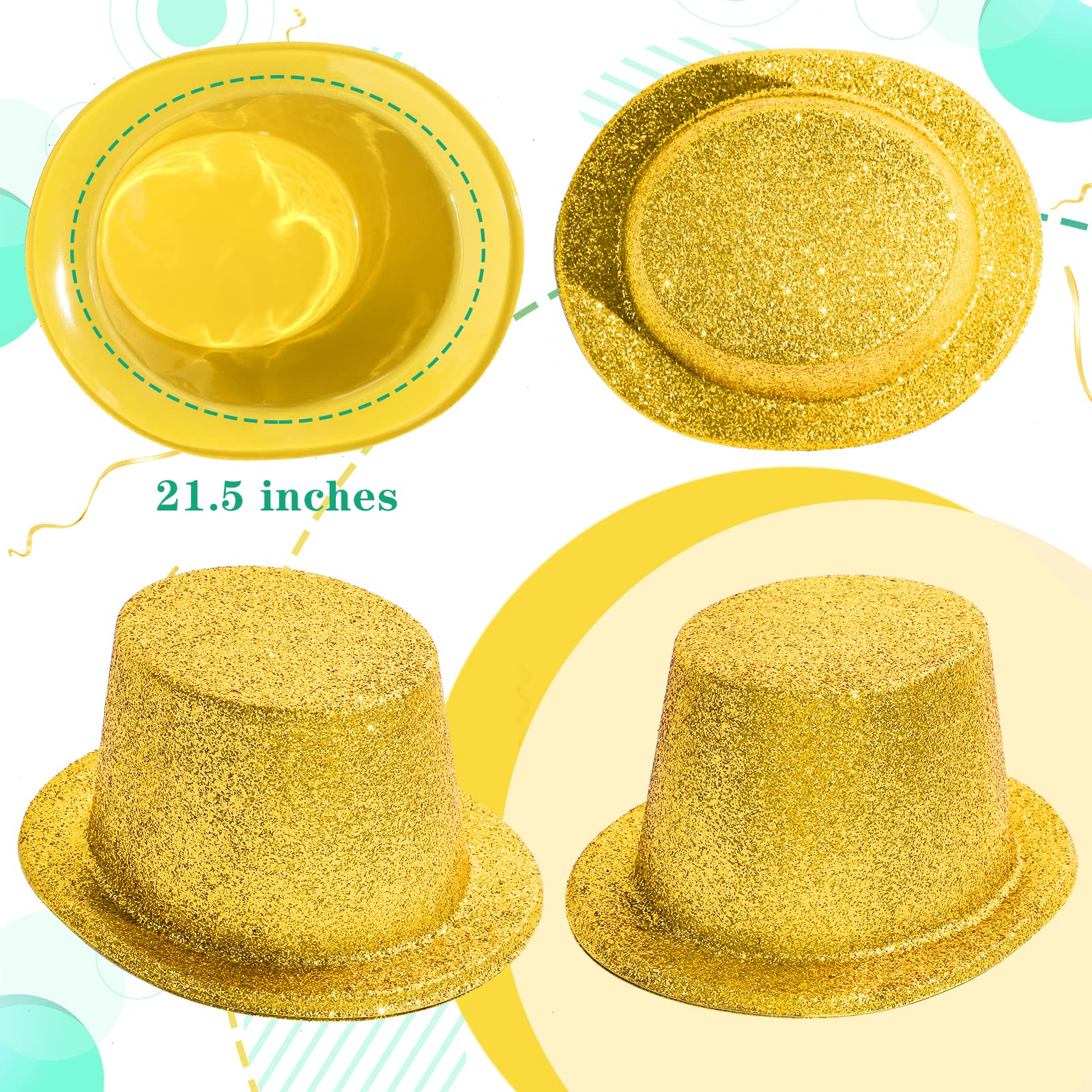 12x GLITTER TOP HAT Fancy Party Plastic Costume Tall Cap Fun Dress Up BULK - Yellow/Gold - SuperSaverAU - view 3