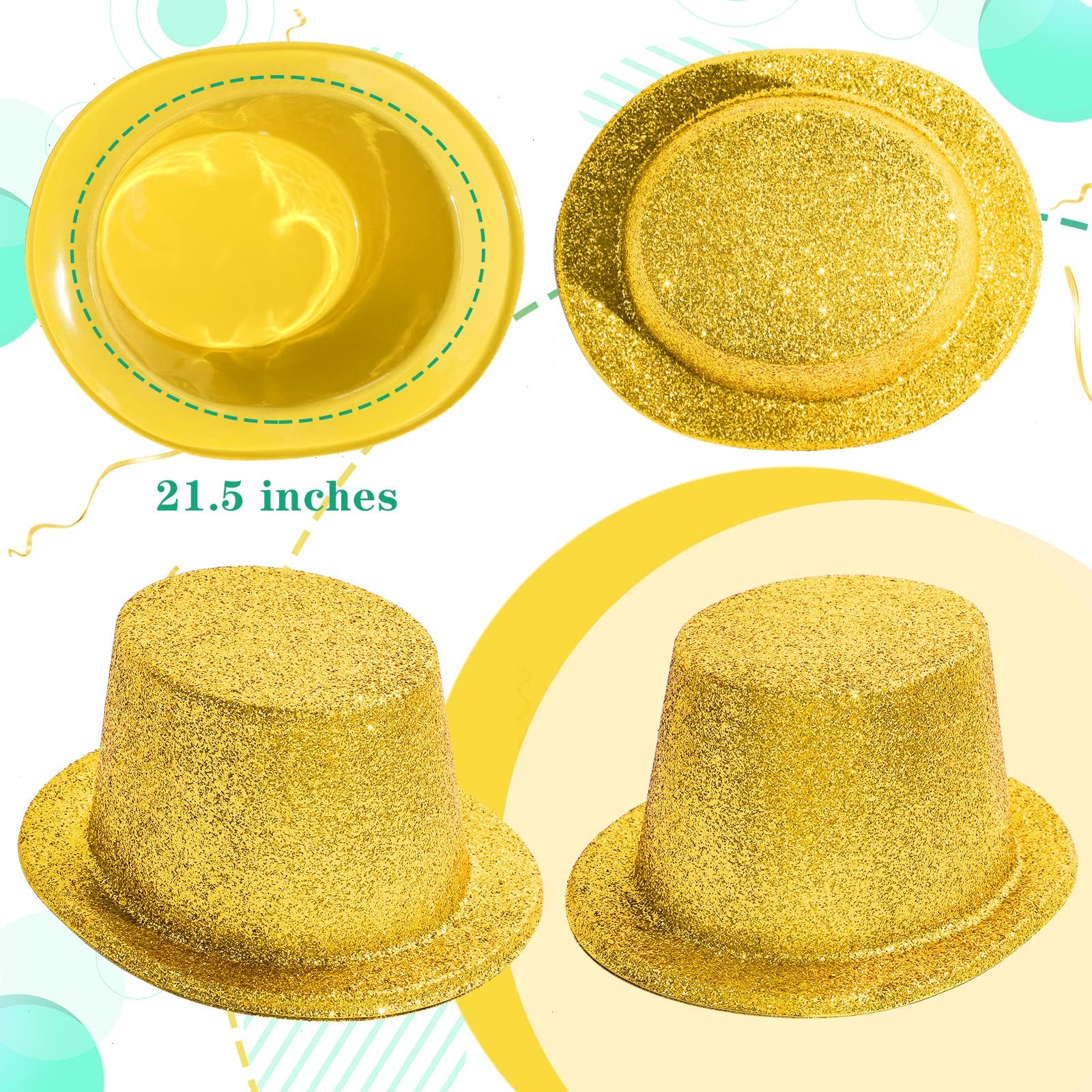 12x GLITTER TOP HAT Fancy Party Plastic Costume Tall Cap Fun Dress Up BULK - Yellow/Gold - SuperSaverAU - view 3