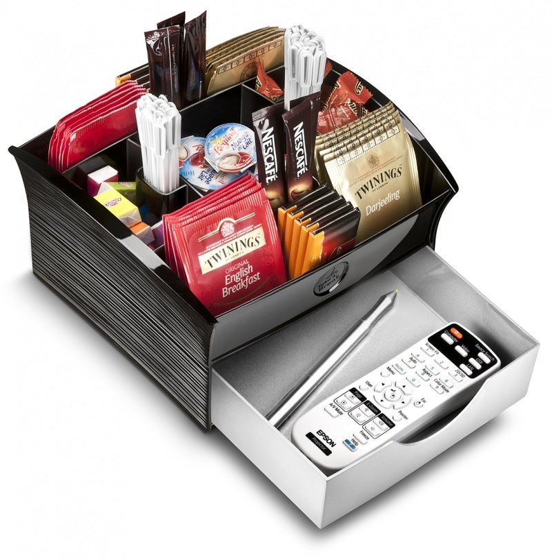 Premium CEP Deluxe Tea & Coffee Storage Organiser Tray - Black