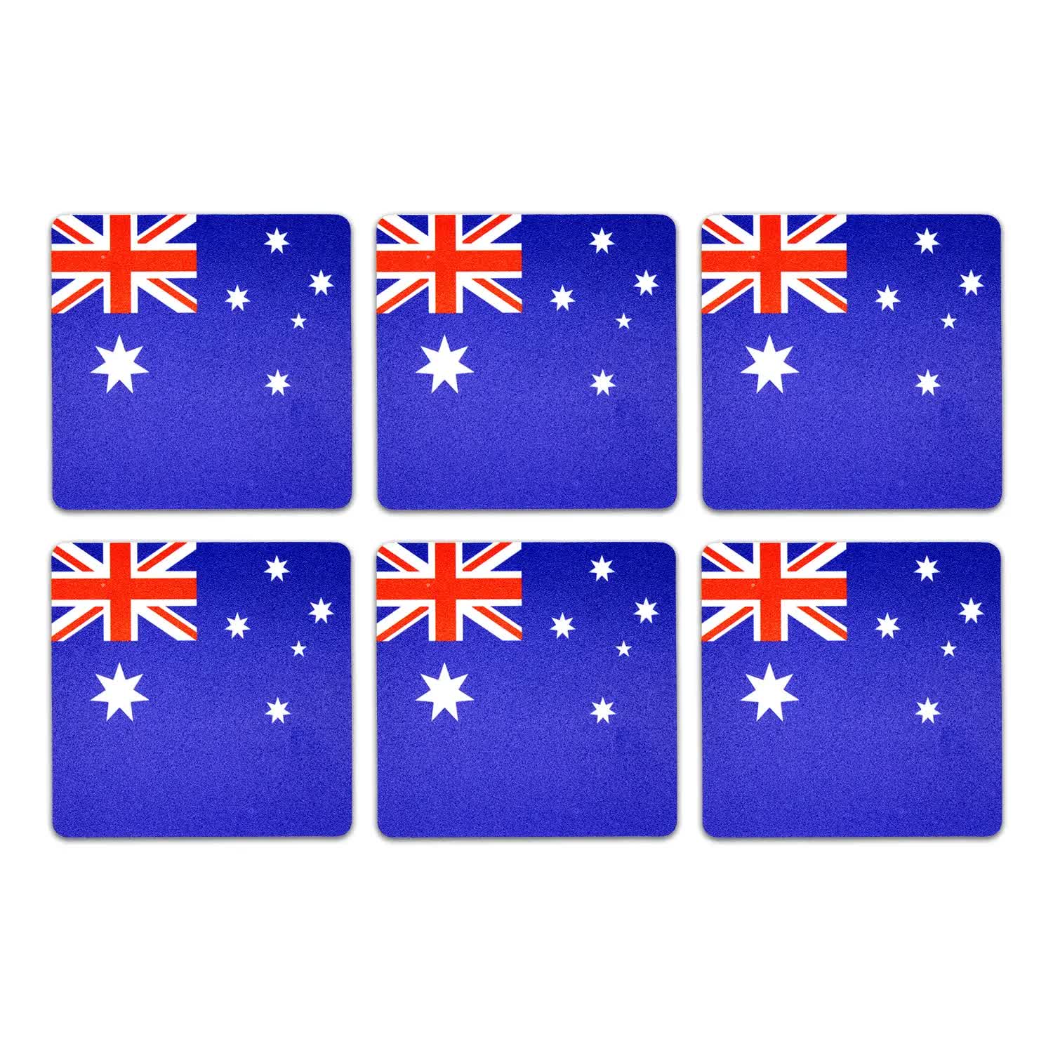 Premium Australia Flag Coasters Set - 6 Pack, 9 x 9cm